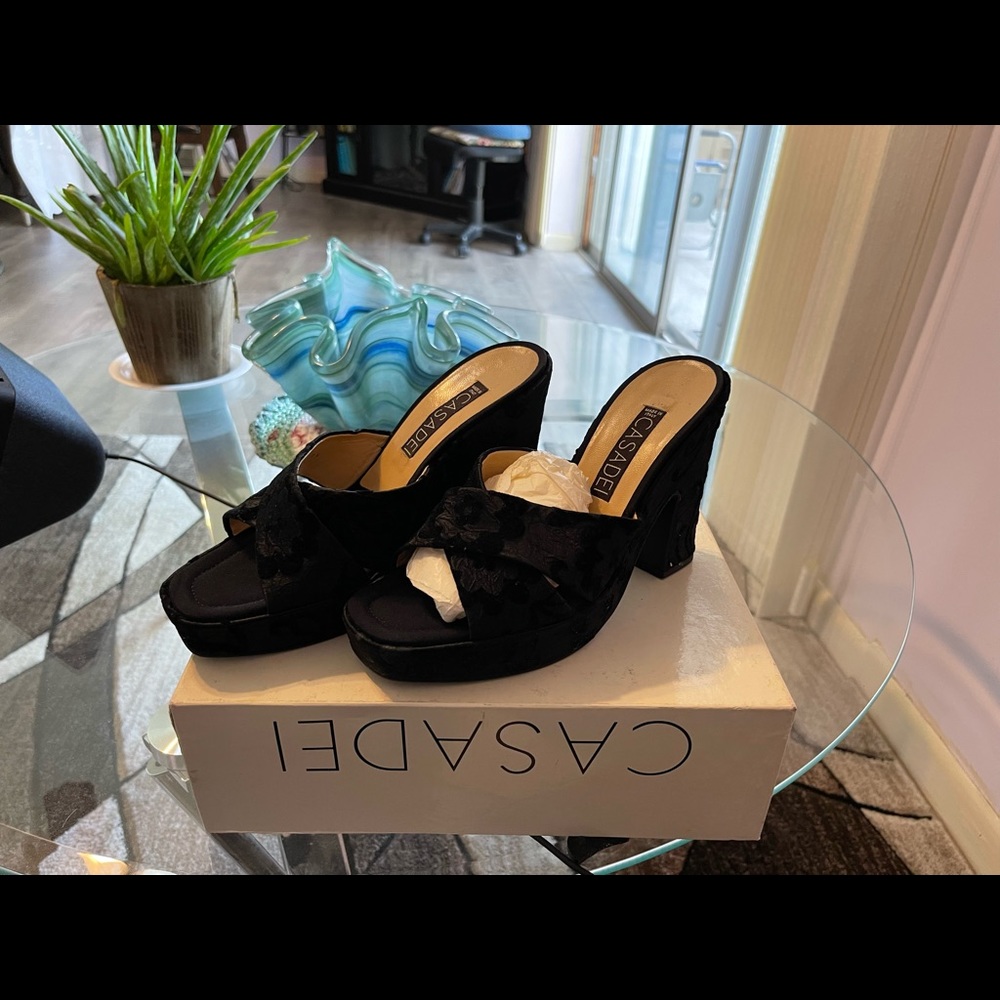 Casadei velvet flowers platform sandals💙 - Picture 2 of 9